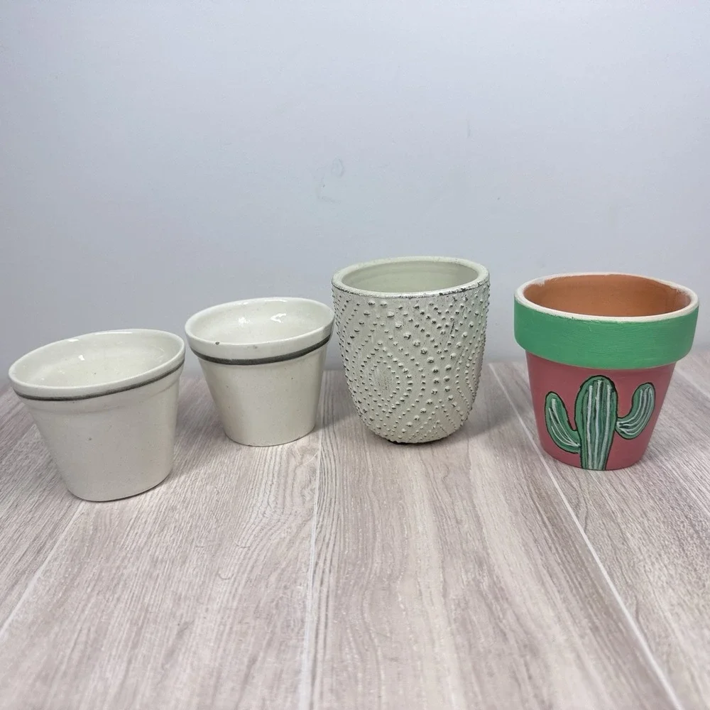 Mini Ceramic Planters Lot Small Flower Pots‎ Cactus Succulent Decor Set 4